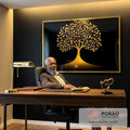 Quadro Decorativo Árvore da Vida em Dourado  Beleza e Simbologia em escritorio moderno - quadros decorativos para sala