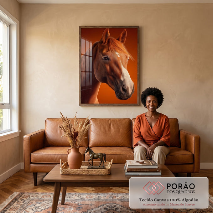 Quadro Decorativo Cavalo em Cores Vibrantes em sala de estar moderna - quadros decorativos para sala