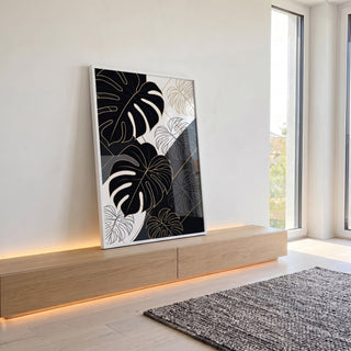Quadro Decorativo Folha Monstera com Elegância em ambiente decorado - quadros decorativos para sala