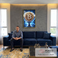Quadro Decorativo Bitcoin Brilhante em sala de estar moderna - quadros decorativos para sala