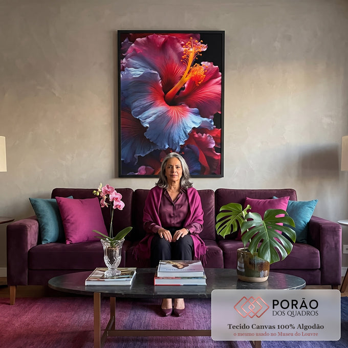 Quadro Decorativo Flor de Hibisco - Elegância Natural para Sua Parede em sala de estar moderna - quadros decorativos para sala