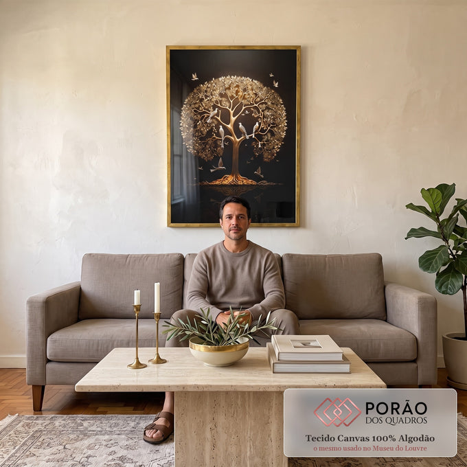 Quadro Decorativo Árvore da Vida Gold: Renove Seu Espaço em sala de estar moderna - quadros decorativos para sala