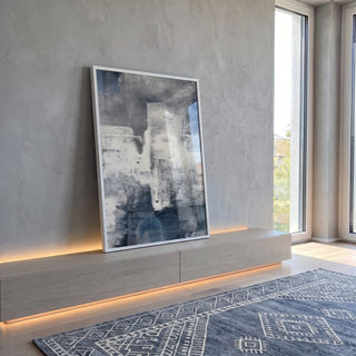 Quadro Decorativo Abstrato Azul com Serenidade em ambiente decorado - quadros decorativos para sala