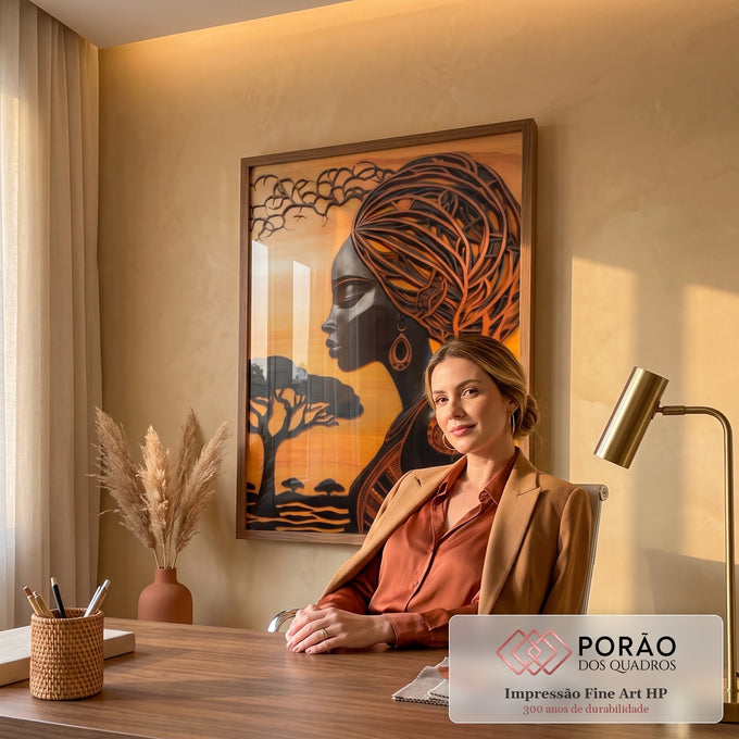 Quadro Decorativo Afro Contemporâneo Beleza e Raízes em escritorio moderno - quadros decorativos para sala