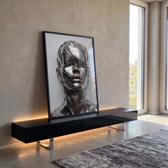 Quadro Decorativo Metálico Rosto - Sofisticação e Modernidade para Seu Ambiente em ambiente decorado - quadros decorativos para sala
