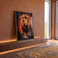 Quadro Decorativo Leão Flamejante: Imagem de Poder em ambiente decorado - quadros decorativos para sala
