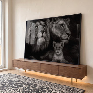 Quadro Decorativo Leões Majestosos em ambiente decorado - quadros decorativos para sala