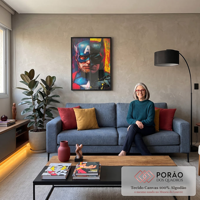 Quadro Decorativo Heróis em Dupla Dinâmica em sala de estar moderna - quadros decorativos para sala