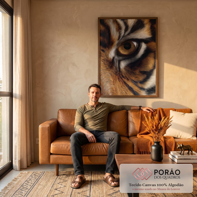 Quadro Decorativo Olhar de Tigre em sala de estar moderna - quadros decorativos para sala