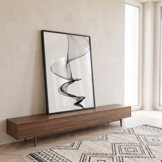 Quadro Decorativo Inspirador: Abstração Espiral em Preto e Branco em ambiente decorado - quadros decorativos para sala