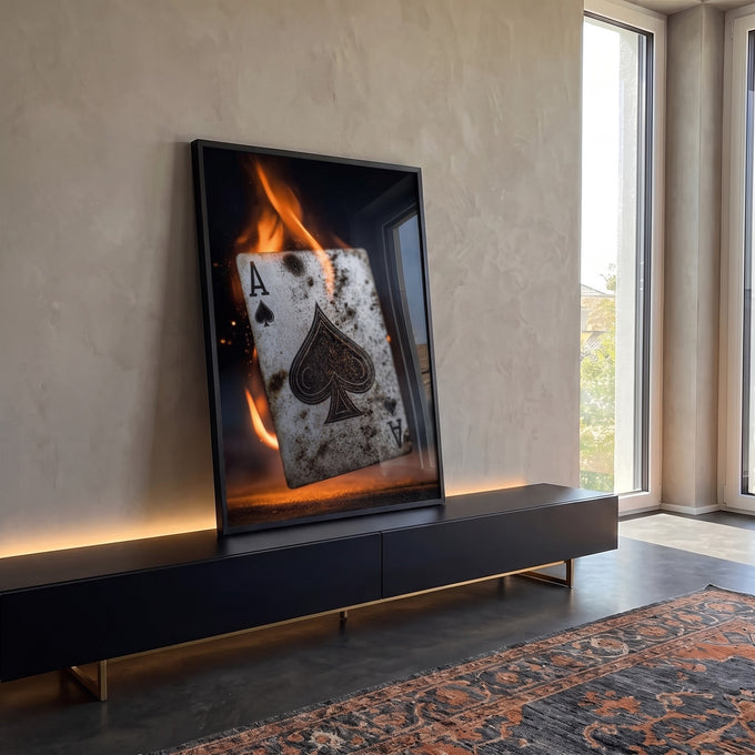 Quadro Decorativo Ás de Espadas Dramático em ambiente decorado - quadros decorativos para sala