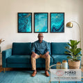 Quadro Decorativo Aquarela Azul: Toque de Sofisticação em sala de estar moderna - quadros decorativos para sala