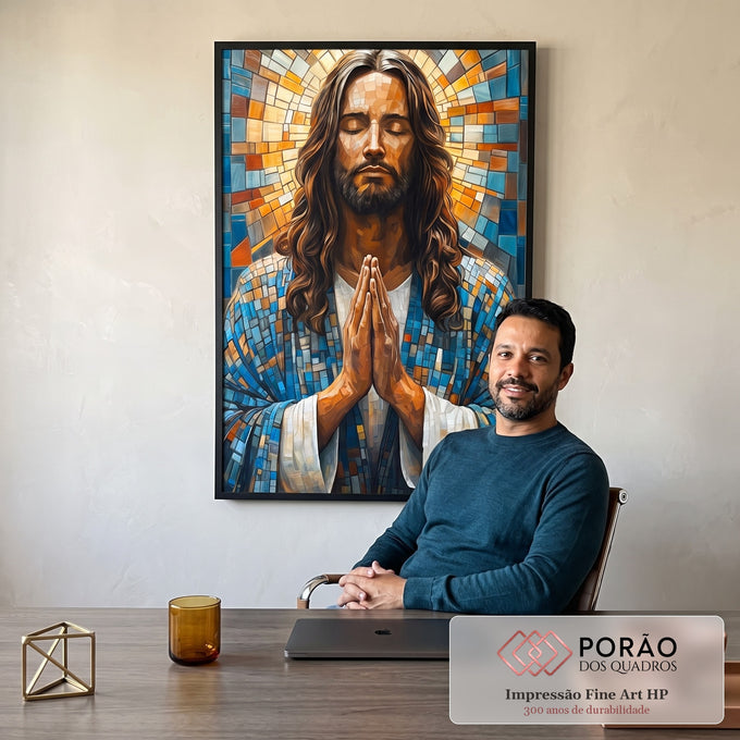 Quadro Decorativo Benção De Jesus Inspiração e Paz em escritorio moderno - quadros decorativos para sala