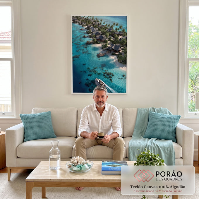 Quadro Decorativo Litoral Tropical Serene em sala de estar moderna - quadros decorativos para sala
