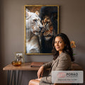 Quadro Decorativo Casal de Leões Força e Pureza em Harmonia em escritorio moderno - quadros decorativos para sala