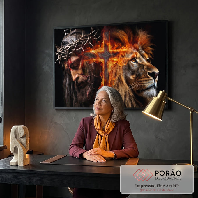 Quadro Decorativo Família de Judá: Cruz em Chamas - Arte com Significado e Estilo em escritorio moderno - quadros decorativos para sala