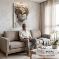 Quadro Decorativo Serenity em Mármore Dourado em sala de estar moderna - quadros decorativos para sala