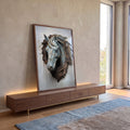 Quadro Decorativo Exclusivo - Busto de Cavalo Inspirador em ambiente decorado - quadros decorativos para sala