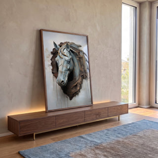 Quadro Decorativo Exclusivo - Busto de Cavalo Inspirador em ambiente decorado - quadros decorativos para sala