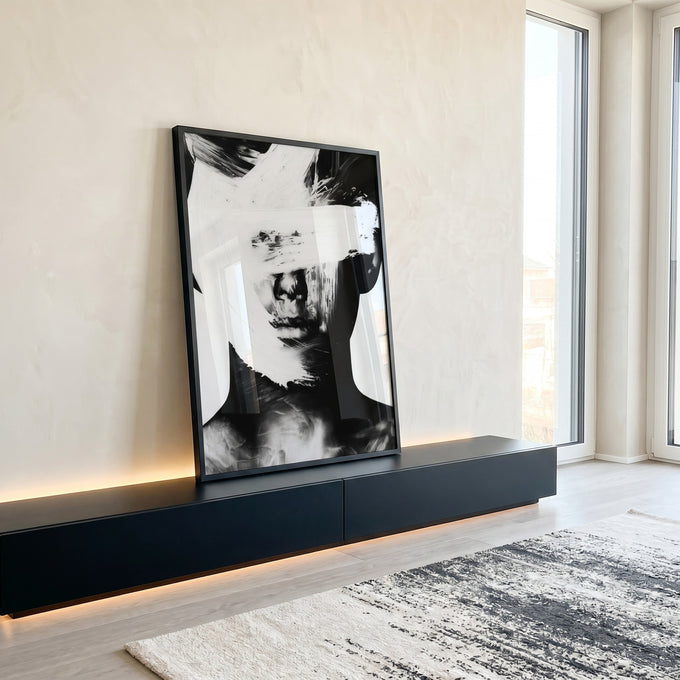 Quadro Decorativo Mistério em Preto e Branco em ambiente decorado - quadros decorativos para sala