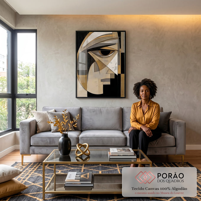 Quadro Decorativo Minimalista Olhar Enigmático em sala de estar moderna - quadros decorativos para sala