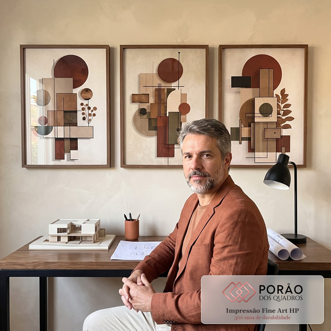 Quadro Decorativo Abstrato Terra & Folhagem em escritorio moderno - quadros decorativos para sala