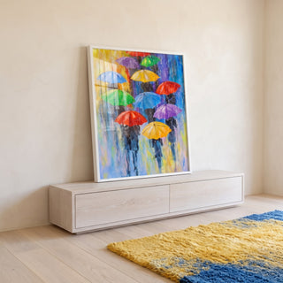 Quadro Decorativo: Dia Chuvoso Colorido - Uma Explosão de Alegria em ambiente decorado - quadros decorativos para sala