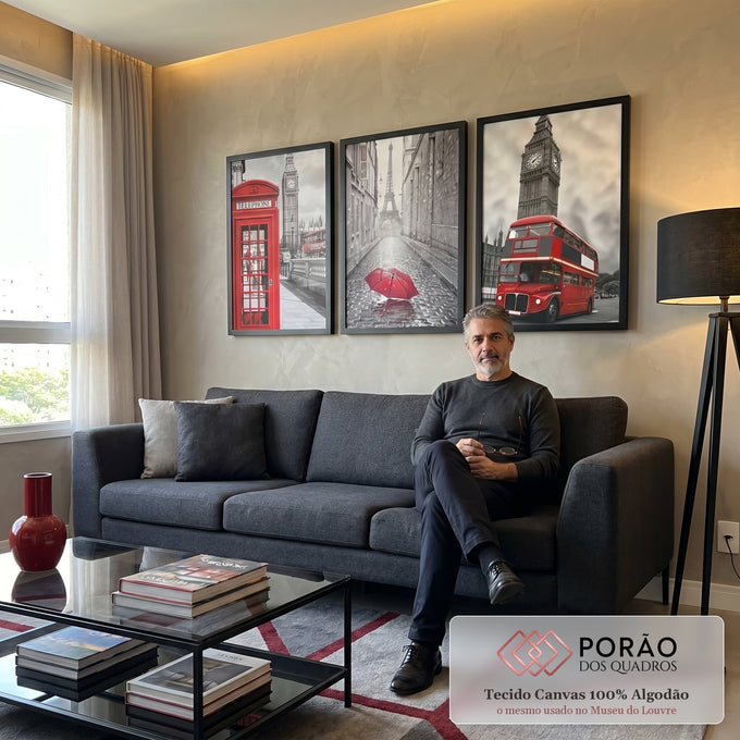 Quadro Decorativo: Magia de Londres em Cores Vibrantes em sala de estar moderna - quadros decorativos para sala