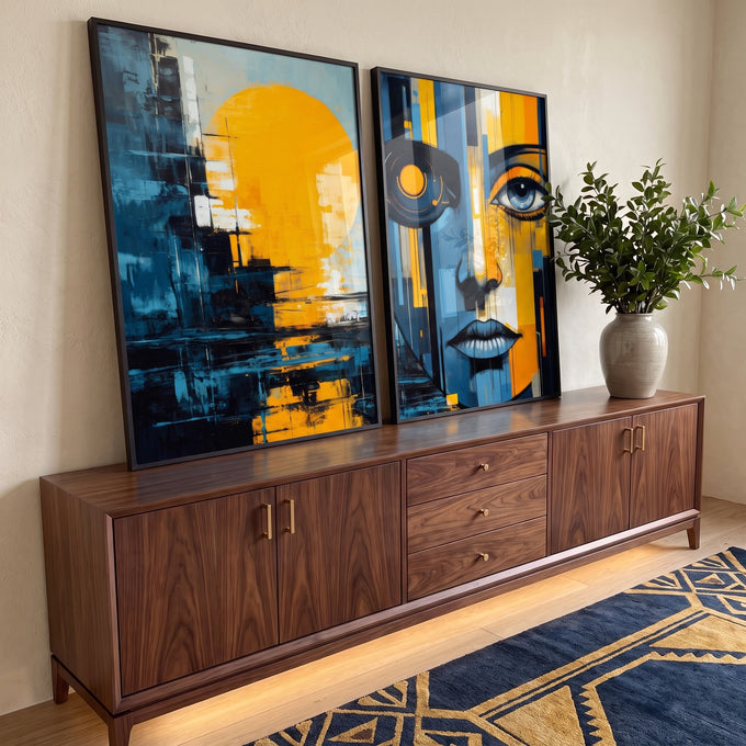 Quadro Decorativo Duo Night - Sofisticação e Estilo em Tecido Canvas em ambiente decorado - quadros decorativos para sala