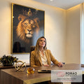 Quadro Decorativo Leão Dourado Majestoso em escritorio moderno - quadros decorativos para sala