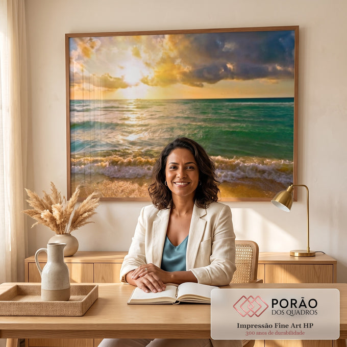 Quadro Decorativo: Encantador Pôr do Sol na Praia em escritorio moderno - quadros decorativos para sala