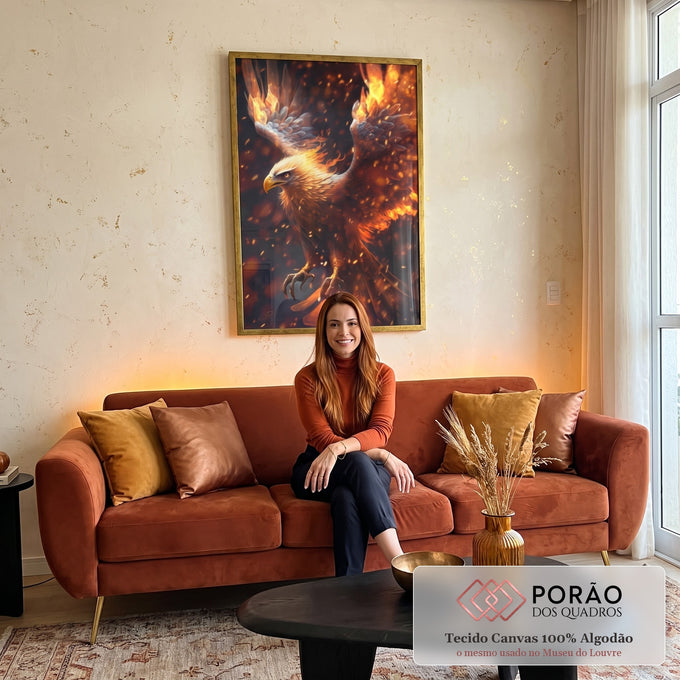 Quadro Decorativo Águia em Chamas: Poder e Liberdade em sala de estar moderna - quadros decorativos para sala