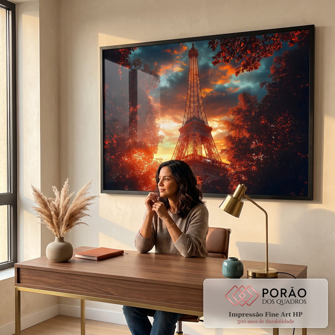 Quadro Decorativo Torre Eiffel ao Amanhecer em escritorio moderno - quadros decorativos para sala