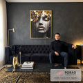 Quadro Decorativo - Rosto de Ouro em sala de estar moderna - quadros decorativos para sala