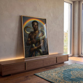 Quadro Decorativo Orixá Oxumarê: Renovação e Luz em ambiente decorado - quadros decorativos para sala
