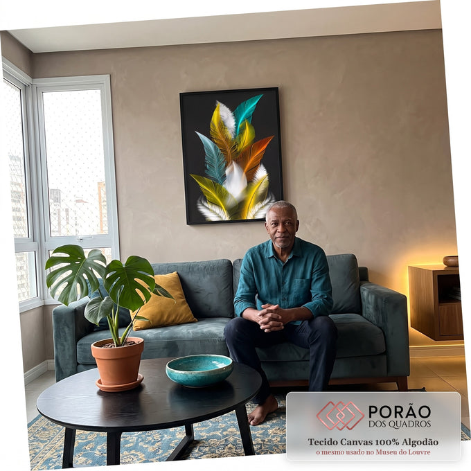 Quadro Decorativo Explosão de Penas: Toque de Alegria em sala de estar moderna - quadros decorativos para sala