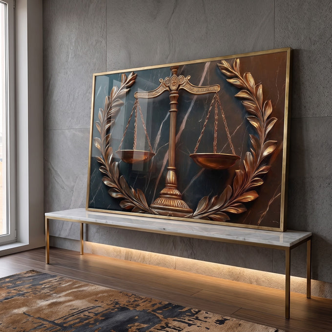 Quadro Decorativo Poder e Justiça Arte Inspiradora em ambiente decorado - quadros decorativos para sala
