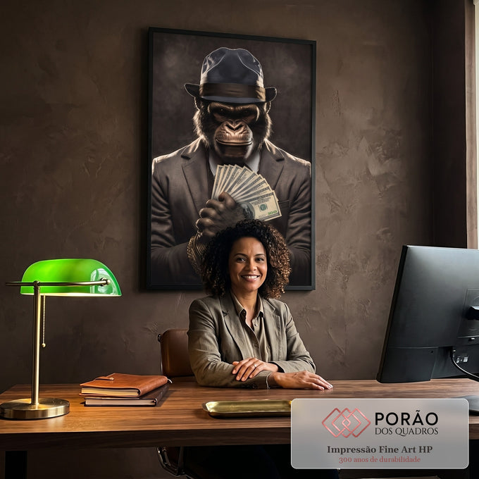 Quadro Decorativo Macaco Gangster - Estilo Urbano para sua Decoração em escritorio moderno - quadros decorativos para sala