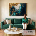 Quadro Decorativo Abstração Fluida em Verde, Preto e Dourado em sala de estar moderna - quadros decorativos para sala