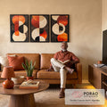 Quadro Decorativo Minimalista Circulares em Tons Alaranjados em sala de estar moderna - quadros decorativos para sala