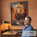 Quadro Decorativo Leão Flamejante: Imagem de Poder em escritorio moderno - quadros decorativos para sala