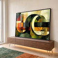 Quadro Decorativo Abstrato Esverdeado em ambiente decorado - quadros decorativos para sala