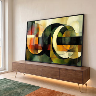 Quadro Decorativo Abstrato Esverdeado em ambiente decorado - quadros decorativos para sala