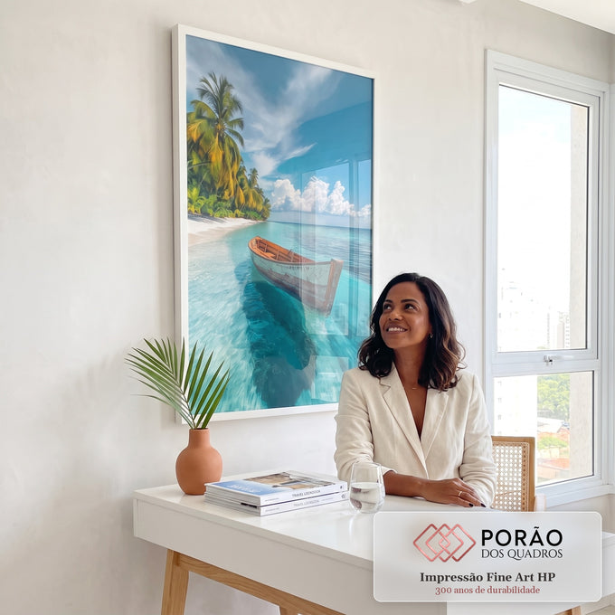 Quadro Decorativo Reflexos Tropicais Serene em escritorio moderno - quadros decorativos para sala