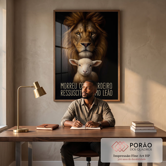 Quadro Decorativo Leão e Cordeiro em escritorio moderno - quadros decorativos para sala