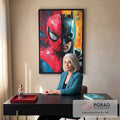 Quadro Decorativo Confronto Épico entre Morcego e Aranha em escritorio moderno - quadros decorativos para sala