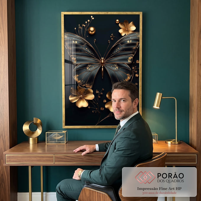Quadro Decorativo Beldade da Borboleta Abstrata em escritorio moderno - quadros decorativos para sala