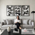 Quadro Decorativo Abstração Geométrica em Preto e Branco em sala de estar moderna - quadros decorativos para sala