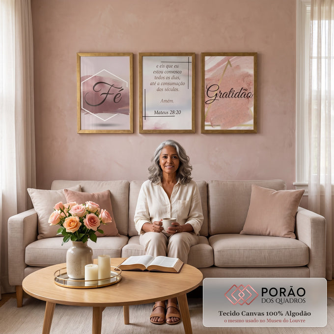 Quadro Decorativo Revelador: Fé e Gratidão Visual em sala de estar moderna - quadros decorativos para sala
