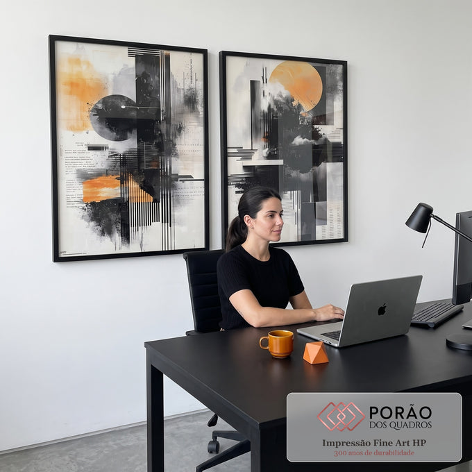 Quadro Decorativo Moderno Abstrato: Sol e Texturas em escritorio moderno - quadros decorativos para sala